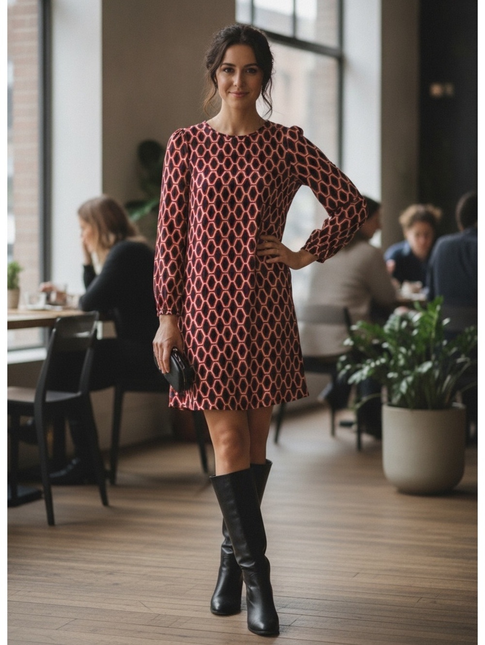 Jude Connally Black, Red and White Diamond Dress S